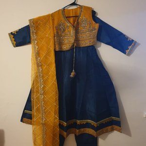 Fancy Embroidered 4 Pcs Dress - Frock Style shirt, Waist Coat - Dupatta and Trou